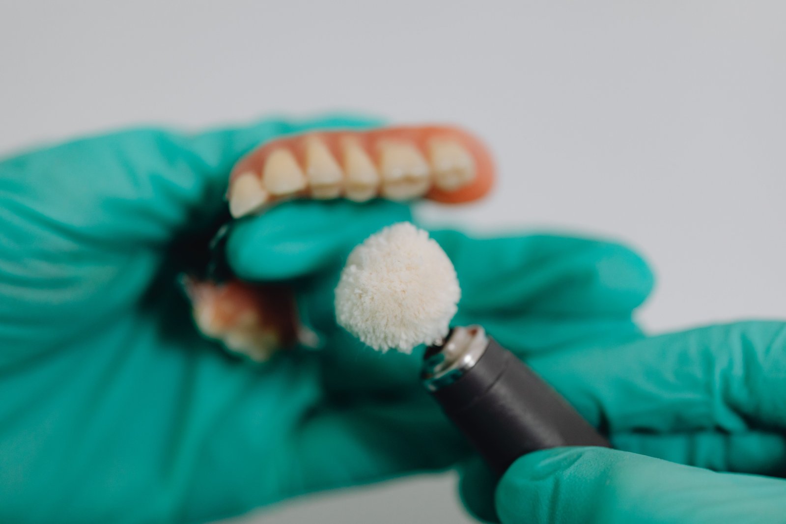 Close up of a high quality complete denture