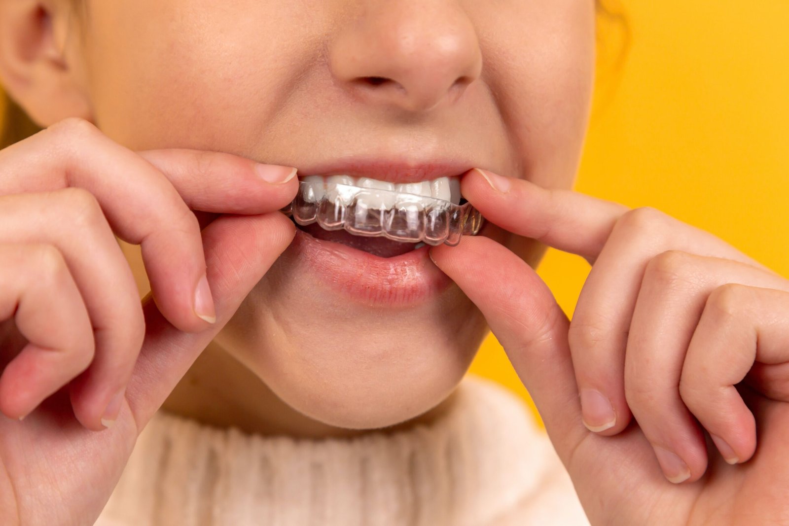Patient cleaning a mouthguard